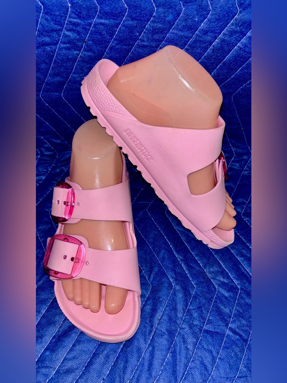 Birkenstock Arizona Eva Big Pink Translucent Buckles 2 Strap Sandals 7